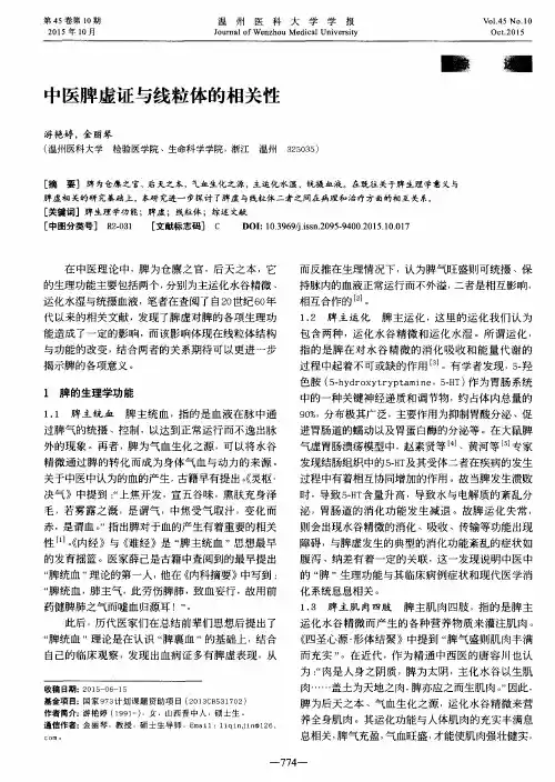 中医脾虚证与线粒体的相关性