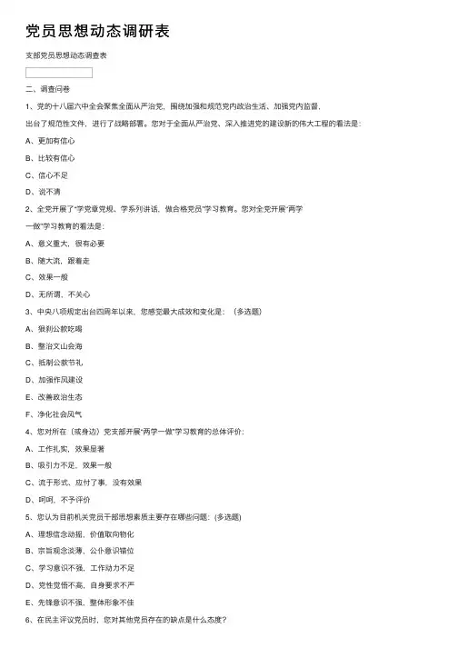 党员思想动态调研表