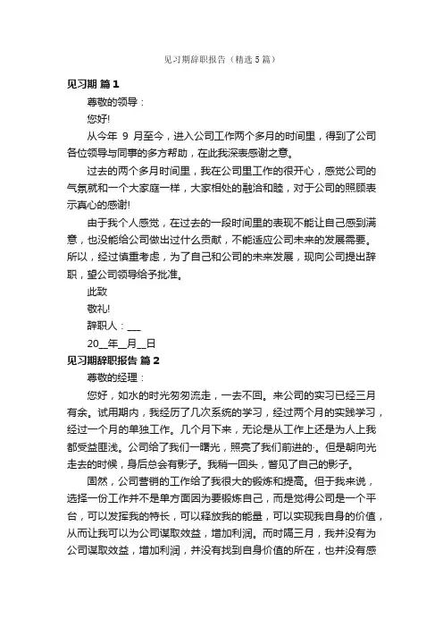 见习期辞职报告（精选5篇）