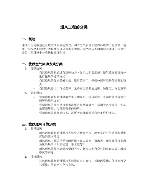 通风工程的分类