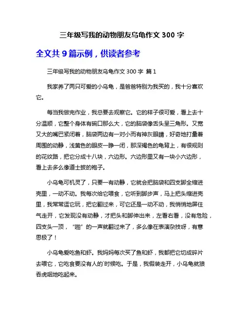 三年级写我的动物朋友乌龟作文300字