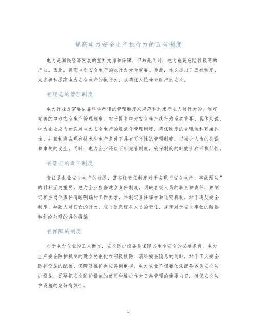 提高电力安全生产执行力的五有制度