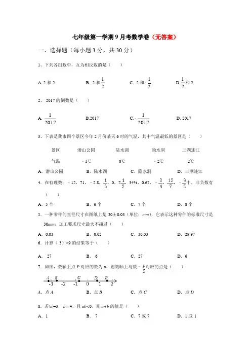 人教版七年级数学上册第一、二章综合测试卷(部分有答案)共3份