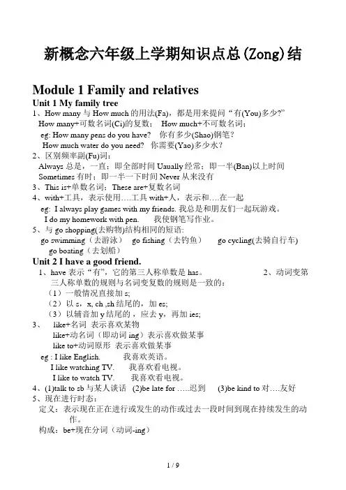 新概念六年级上学期知识点总结