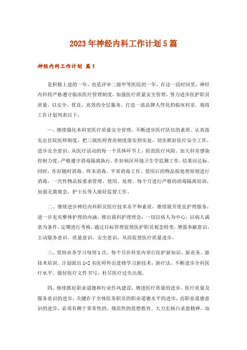 2023年神经内科工作计划5篇