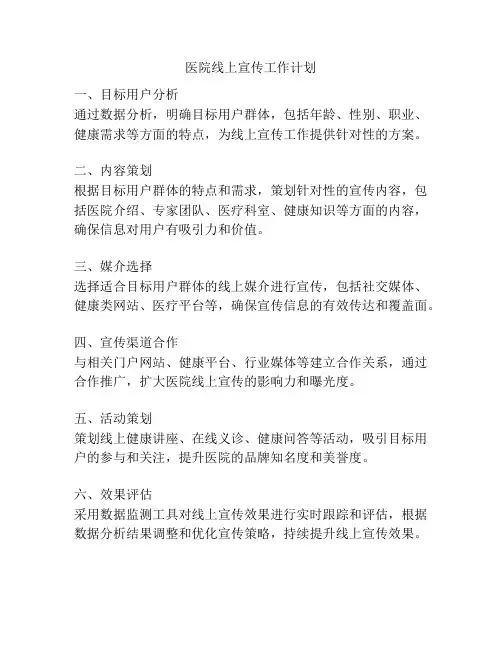 医院线上宣传工作计划