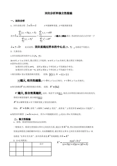 回归方程和独立性检验知识点
