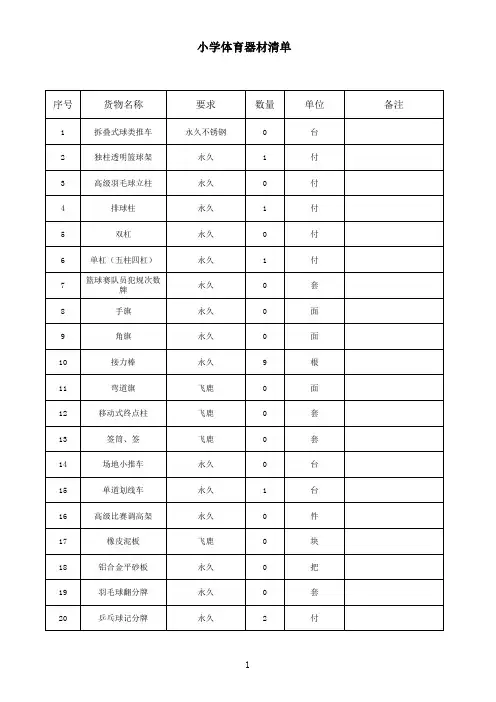 小学体育器材清单