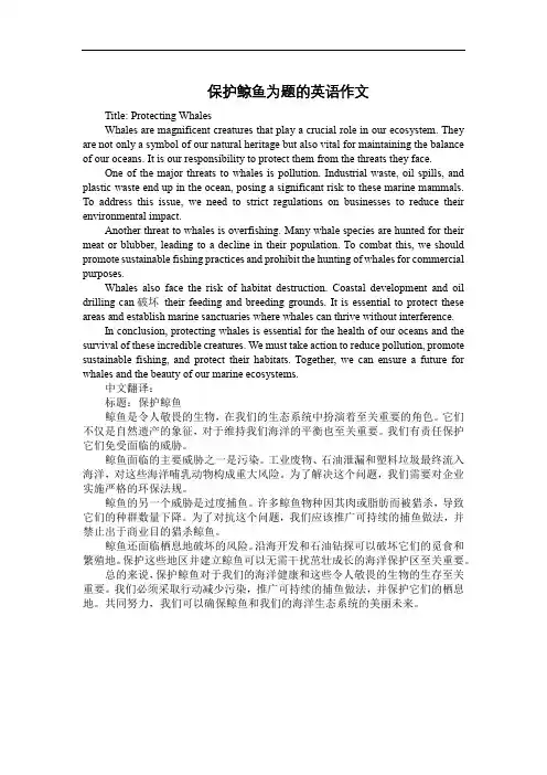 保护鲸鱼为题的英语作文