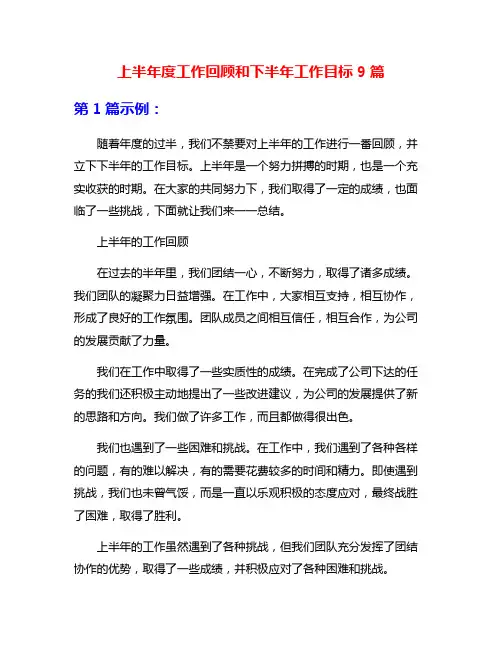上半年度工作回顾和下半年工作目标9篇