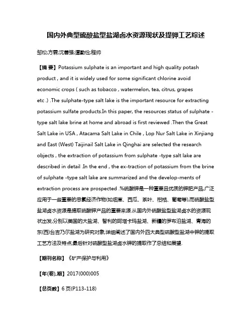 国内外典型硫酸盐型盐湖卤水资源现状及提钾工艺综述