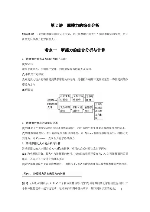 2023年高考物理一轮复习讲义——摩擦力的综合分析