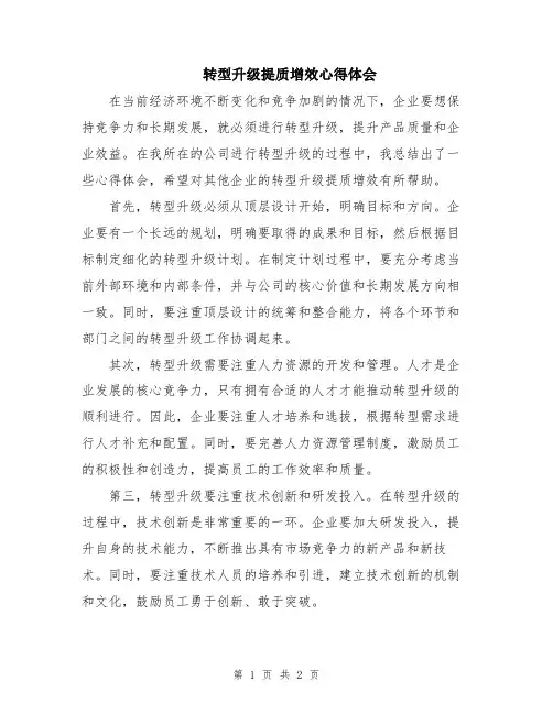 转型升级提质增效心得体会