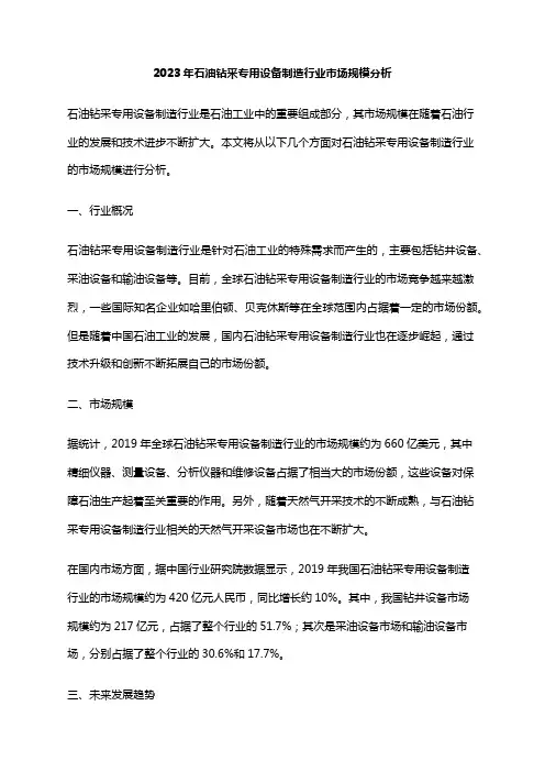 2023年石油钻采专用设备制造行业市场规模分析