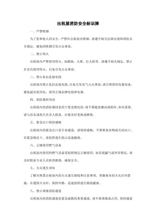 出租屋消防安全标识牌