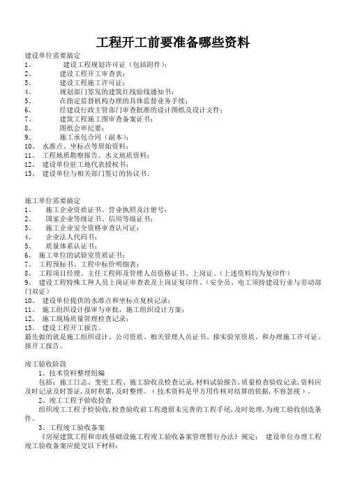 工程开工前要准备哪些资料