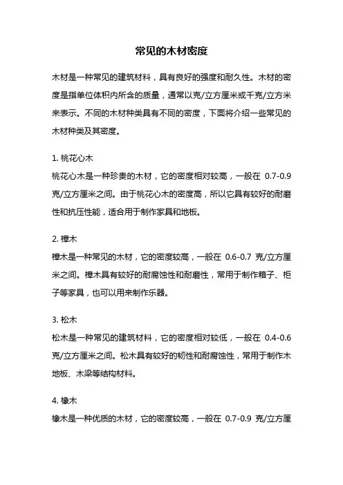 常见的木材密度