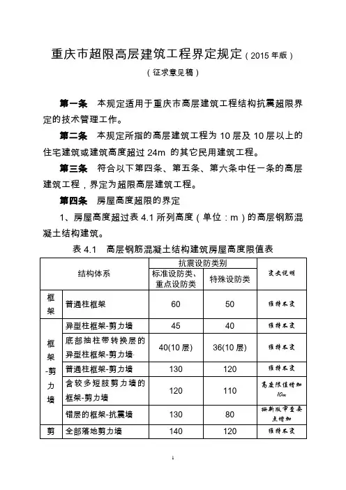 重庆超限高层建筑工程界定规定2015年版