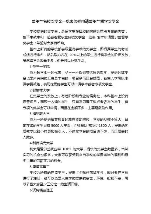 爱尔兰名校奖学金一览表怎样申请爱尔兰留学奖学金