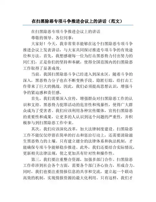 在扫黑除恶专项斗争推进会议上的讲话(范文)