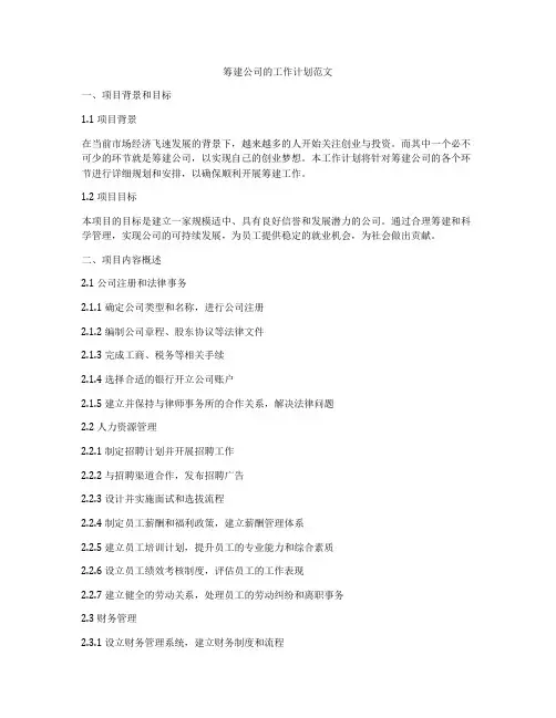 筹建公司的工作计划范文