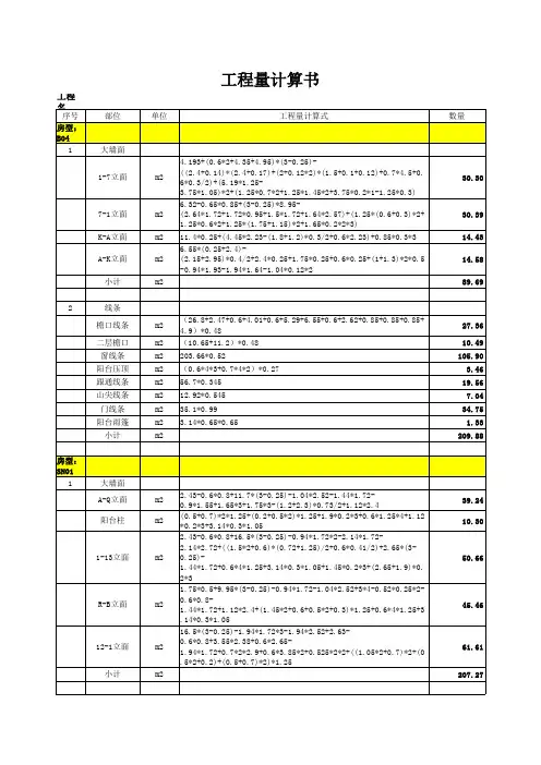 外墙抹灰计算表