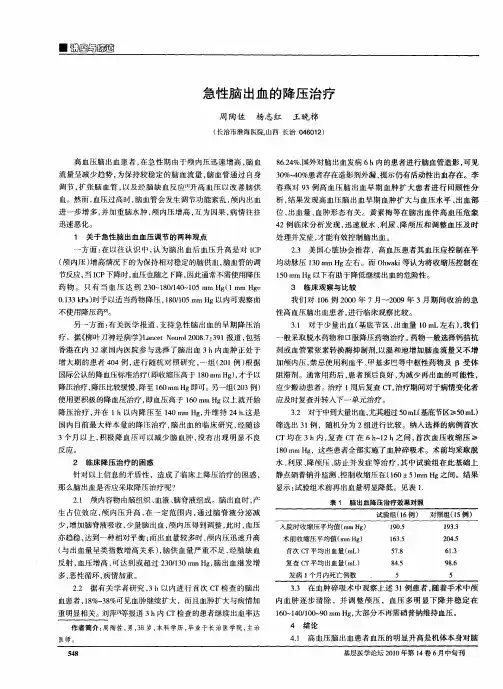 急性脑出血的降压治疗
