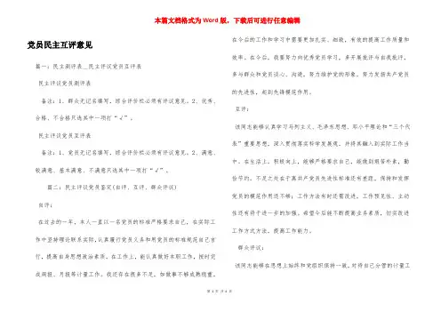 党员民主互评意见