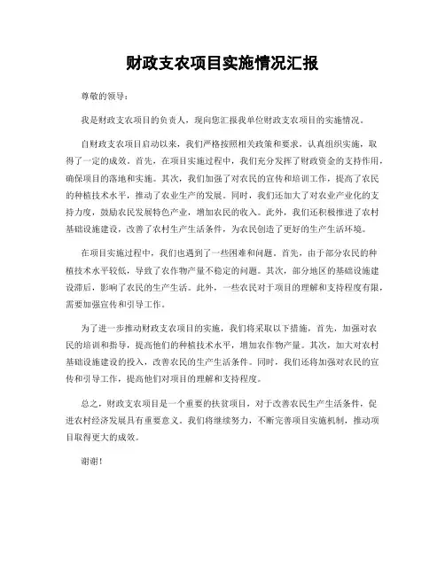 财政支农项目实施情况汇报