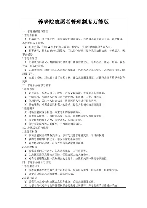 养老院志愿者管理制度万能版