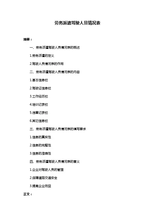 劳务派遣驾驶人员情况表