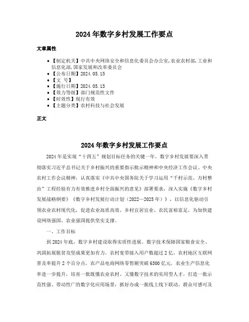 2024年数字乡村发展工作要点