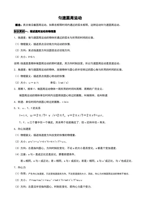 匀速圆周运动知识点总结