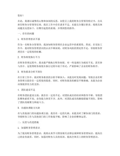 财务分管领导的检讨书