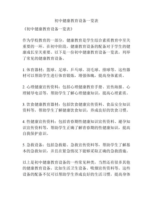 初中健康教育设备一览表