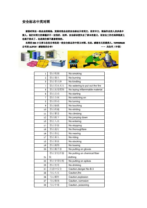 安全标志中英文对照