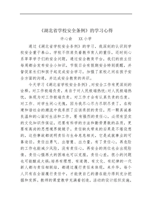 《湖北省学校安全条例》学习心得(许心俞)