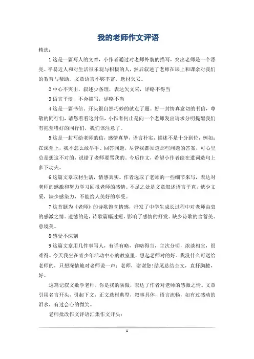 我的老师作文评语