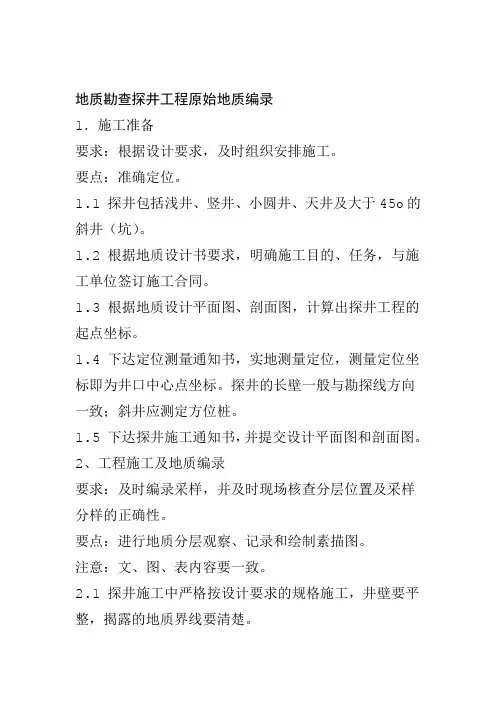 地质勘查探井工程原始地质编录
