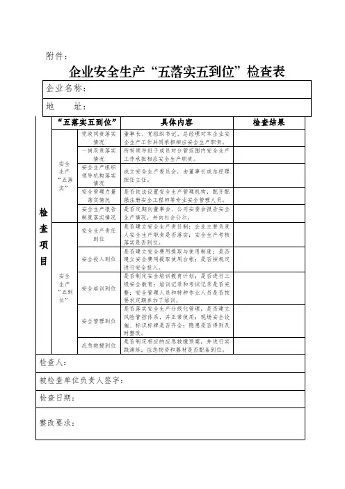 企业安全生产五落实五到位检查表