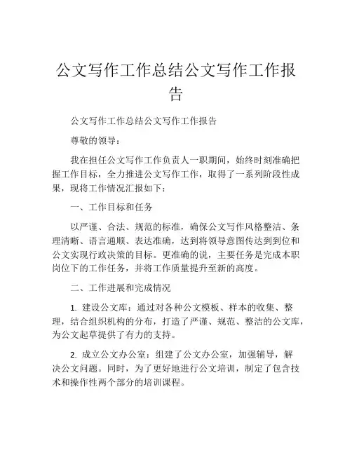 公文写作工作总结公文写作工作报告