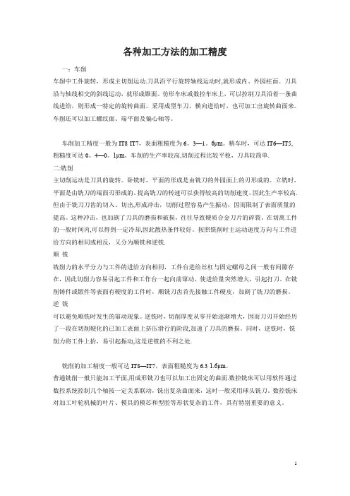 各种加工方法的加工精度