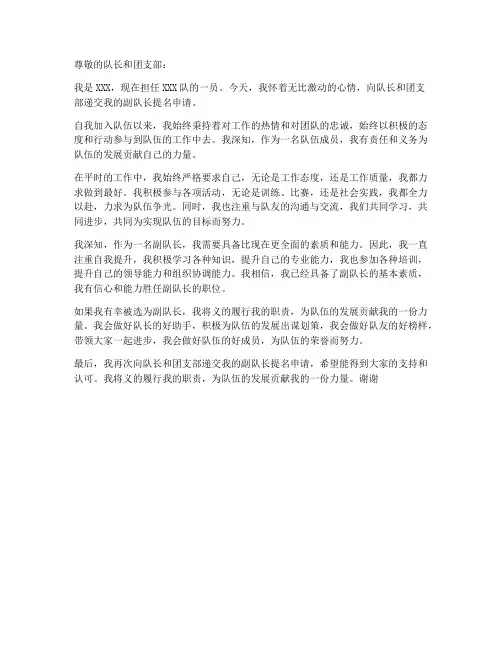 提名副队长申请书模板