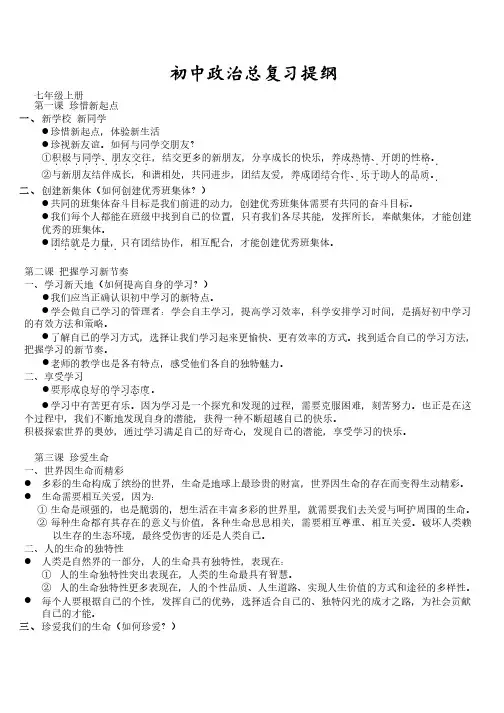 初中政治总复习提纲人教版（全年级）