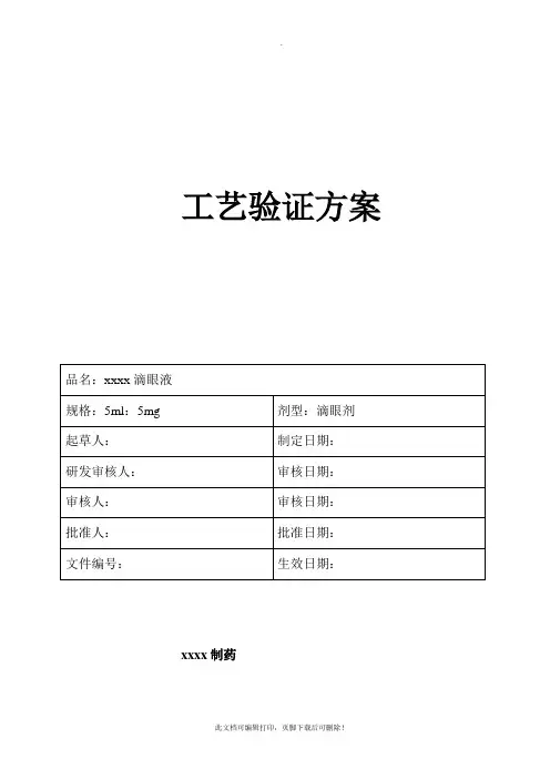 滴眼液工艺验证方案
