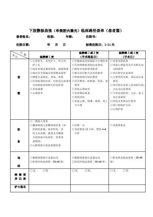 普外科单病种护理临床路径表单护理篇患者篇