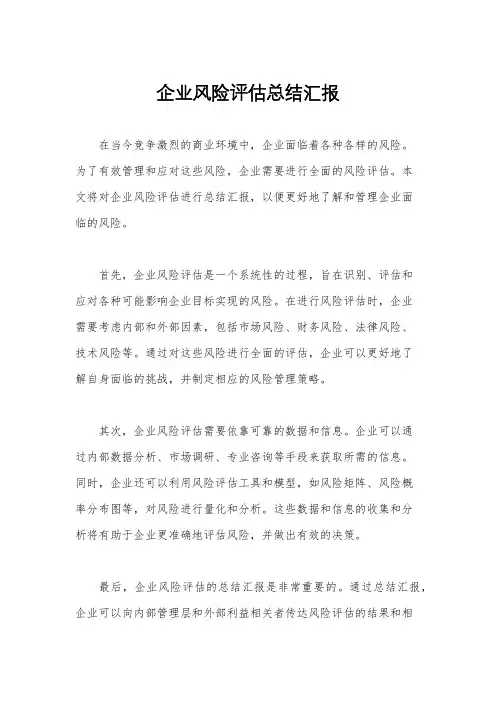 企业风险评估总结汇报