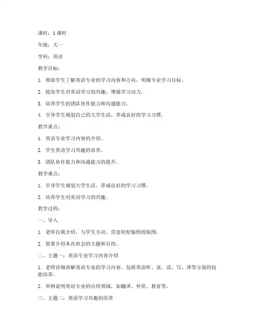 大学英语专业主题班会教案