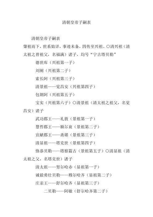 清朝皇帝子嗣表