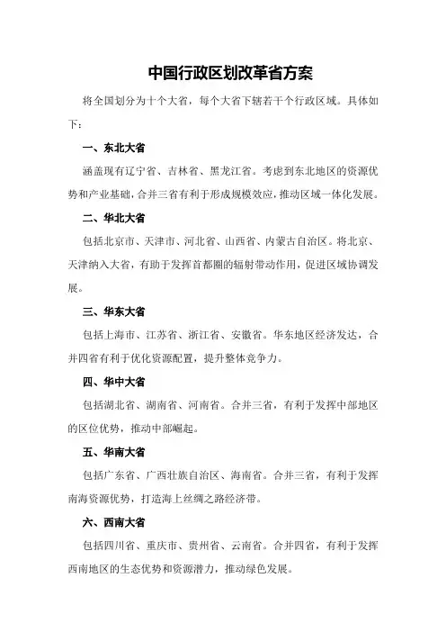 中国行政区划改革省方案